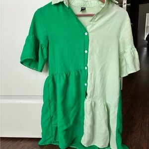 SHEIN Green and Light Green Colorblock Dress